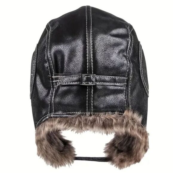 Lightweight Thickened Faux Leather Bomber Hat Catcher Hat Pilot Hat Trappers Hat - Picture 5 of 6